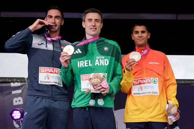 2026 European Athletics Championships, Alexander Stadium, Birmingham, England 14 8 2026 Men™s 800m Final Medal Ceremony Croatia™s Marino Bloudek, Ireland™s Mark English and Spain™s Mohamed Attaoui with their medals Marino Bloudek, Mark English and Mohamed Attaoui with their medals 14 8 2026  Copyright: xx 0U6A4605