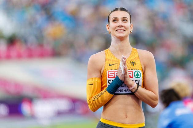 BIRMINGHAM, GREAT BRITAIN - AUGUST 14, 2026: Sandrina SPRENGEL (GER Germany) reacts in the shot put of the heptathlon during the European Athletics Championships at Alexander Stadium on August 14, 2026 in Birmingham, Great Britain. Great Britain Copyright: xAxelxKohringx