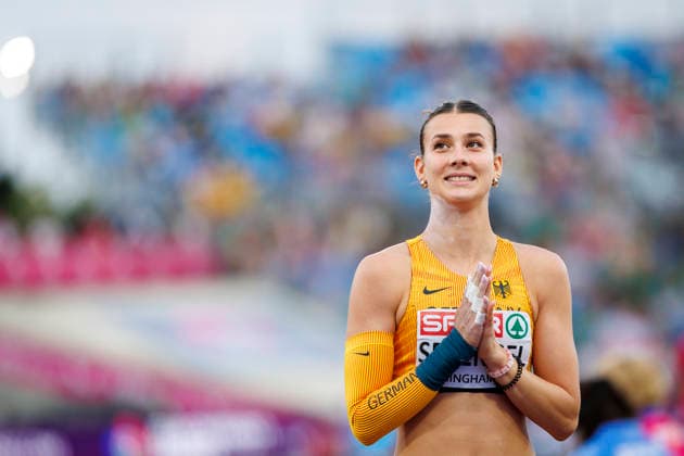BIRMINGHAM, GREAT BRITAIN - AUGUST 14, 2026: Sandrina SPRENGEL (GER Germany) reacts in the shot put of the heptathlon during the European Athletics Championships at Alexander Stadium on August 14, 2026 in Birmingham, Great Britain. Great Britain Copyright: xAxelxKohringx