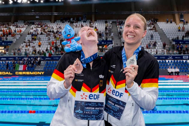 France, Paris, Centre Aquatique Olympique Metropole du Grand Paris, 14.08.2026, European Aquatics Championships, Day 15 - Final Session, Maya Werner and Isabel Gose, SC Magdeburg, Germany, Photo by Eibner Pressefoto Tino Henschel European Aquatics Championships, Day 15 - Final Session Paris *** France, Paris, Centre Aquatique Olympique Metropole du Grand Paris, August 14, 2026, European Aquatics Championships, Day 15 Final Session, Maya Werner and Isabel Gose, SC Magdeburg, Germany, Photo by Eibner Pressefoto Tino Henschel European Aquatics Championships, Day 15 Final Session, Paris Copyright: xEibnerxPressefotox