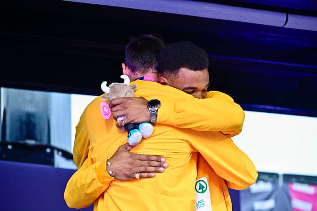 Leo NEUGEBAUER (Germany, VfB Stuttgart, 100m DECATHLON Men), Niklas KAUL (Germany, USC Mainz, 100m DECATHLON Men) GBR, European Athletics Championships, Athletics, 14.08.2026, GBR, European Athletics Championships, Athletics, 14.08.2026, Birmingham *** Leo NEUGEBAUER, Germany, VfB Stuttgart, Men s 100m Decathlon; Niklas KAUL, Germany, USC Mainz, Men s 100m Decathlon; GBR, European Athletics Championships, Athletics, August 14, 2026, GBR, European Athletics Championships, Athletics, August 14, 2026, Birmingham Copyright: xEibnerxPressefoto JanxPapenfussx EP_JPS