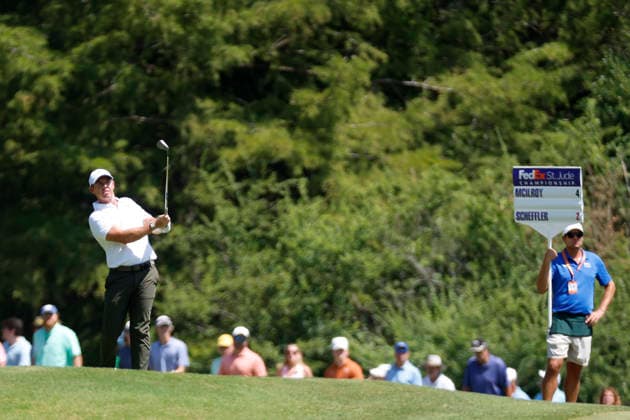 MEMPHIS, TN - AUGUST 14: Rory Mcllroy of Northern Ireland watches his shot from the rough on No. 1 during the second round of the FedEx St. Jude Championship, August 14, 2026, at TPC Southwind in Memphis, Tennessee. (Photo by Matthew Maxey Icon Sportswire) GOLF: AUG 14 PGA, Golf Herren FedEx St. Jude Championship EDITORIAL USE ONLY Icon260814064