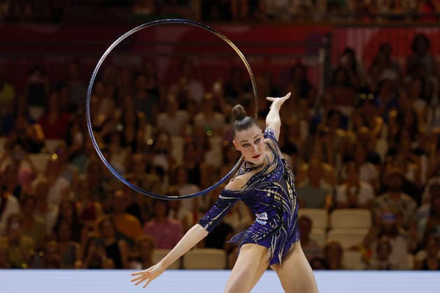 Darja Varfolomeev beim Mehrkampffinale Einzel der Rhythmischen Sportgymnastik-Weltmeisterschaft 2026 in Frankfurt am Main, Deutschland, am 14. August 2026. *** Darja Varfolomeev at the individual all-around final of the 2026 World Rhythmic Gymnastics Championships in Frankfurt am Main, Germany, on August 14, 2026 Copyright: HMBxMedia xHeikoxBecker