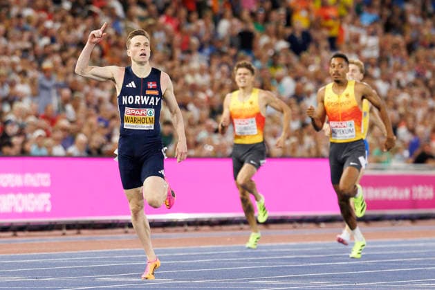 BIRMINGHAM, GREAT BRITAIN - AUGUST 14, 2026: Karsten WARHOLM (NOR Norway) wins Gold in the 400m hurdles during the European Athletics Championships at Alexander Stadium on August 14, 2026 in Birmingham, Great Britain. Great Britain Copyright: xAxelxKohringx