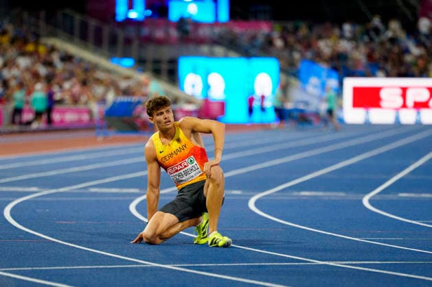BIRMINGHAM, GREAT BRITAIN - AUGUST 14, 2026 : Frustrated Owe FISCHER-BREIHOLZ (GER Germany) over 400m hurdles during the European Athletics Championships at Alexander Stadium on August 14, 2026 in Birmingham, Great Britain. Great Britain Copyright: xLeahxKohringx