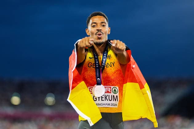 BIRMINGHAM, UNITED KINGDOM - AUGUST 14: Emil Agyekum of Germany wins the silver Medal in the Men s 400m Hurdles during the European Athletics Championships at Alexander Stadium on August 14, 2026 in Birmingham, United Kingdom. England United Kingdom Copyright: xBEAUTIFULxSPORTS TobiasxLacknerx