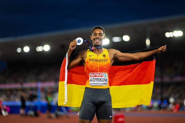 BIRMINGHAM, UNITED KINGDOM - AUGUST 14: Emil Agyekum of Germany wins the silver Medal in the Men s 400m Hurdles during the European Athletics Championships at Alexander Stadium on August 14, 2026 in Birmingham, United Kingdom. England United Kingdom Copyright: xBEAUTIFULxSPORTS TobiasxLacknerx