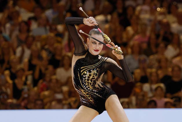 Darja Varfolomeev beim Mehrkampffinale Einzel der Rhythmischen Sportgymnastik-Weltmeisterschaft 2026 in Frankfurt am Main, Deutschland, am 14. August 2026. *** Darja Varfolomeev at the individual all-around final of the 2026 Rhythmic Gymnastics World Championships in Frankfurt am Main, Germany, on August 14, 2026 Copyright: HMBxMedia xHeikoxBecker