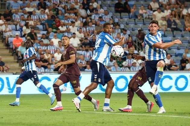 Bobby Thomas of Coventry City scores a goal but its ruled offside. Coventry City v Monaco, Pre Season Friendly, Football, Coventry Building Society Arena, Coventry, UK - 14 Aug 2026Coventry Coventry Building Society Arena United Kingdom EDITORIAL USE ONLY No use with unauthorised audio, video, data, fixture lists, club league logos or live services. Online in-match use limited to 120 images, no video emulation. No use in betting, games or single club league player publications.  Copyright: xRyanxBrowne Shutterstockx 17070079br
