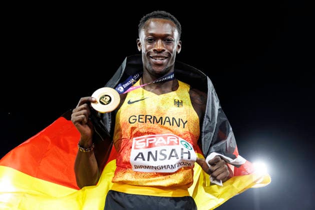 BIRMINGHAM, GREAT BRITAIN - AUGUST 14, 2026: Owen ANSAH (GER Germany) wins Gold in the 200m final during the European Athletics Championships at Alexander Stadium on August 14, 2026 in Birmingham, Great Britain. Great Britain Copyright: xAxelxKohringx