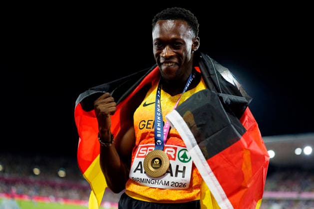 BIRMINGHAM, GREAT BRITAIN - AUGUST 14, 2026 : European champion over 200m: Owen ANSAH (GER Germany) during the European Athletics Championships at Alexander Stadium on August 14, 2026 in Birmingham, Great Britain. Great Britain Copyright: xLeahxKohringx