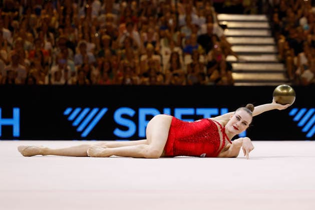Darja Varfolomeev beim Mehrkampffinale Einzel der Rhythmischen Sportgymnastik-Weltmeisterschaft 2026 in Frankfurt am Main, Deutschland, am 14. August 2026. *** Darja Varfolomeev at the individual all-around final of the 2026 World Rhythmic Gymnastics Championships in Frankfurt am Main, Germany, on August 14, 2026 Copyright: HMBxMedia xHeikoxBecker
