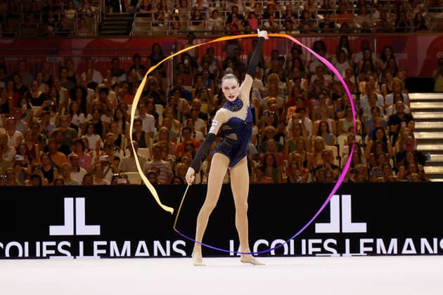 Darja Varfolomeev beim Mehrkampffinale Einzel der Rhythmischen Sportgymnastik-Weltmeisterschaft 2026 in Frankfurt am Main, Deutschland, am 14. August 2026. *** Darja Varfolomeev at the individual all-around final of the 2026 World Rhythmic Gymnastics Championships in Frankfurt am Main, Germany, on August 14, 2026 Copyright: HMBxMedia xHeikoxBecker