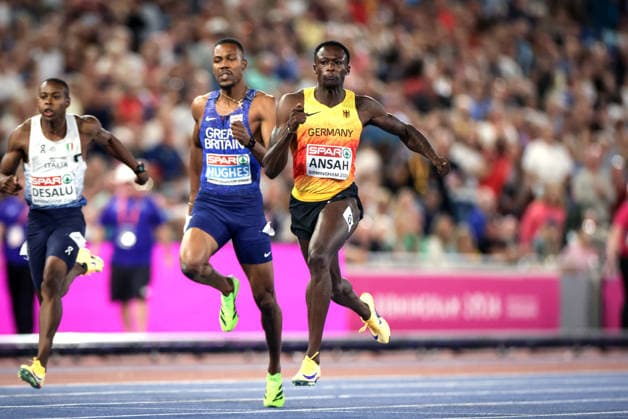 2026 European Athletics Championships, Alexander Stadium, Birmingham, England 14 8 2026 Men™s 200m Final Italy™s Eseosa Fostine Desalu, Great Britian™s Zharnel Hughes and Germany™s Owen Ansah Eseosa Fostine Desalu, Zharnel Hughes and Owen Ansah 14 8 2026  Copyright: xx 0S9A4472