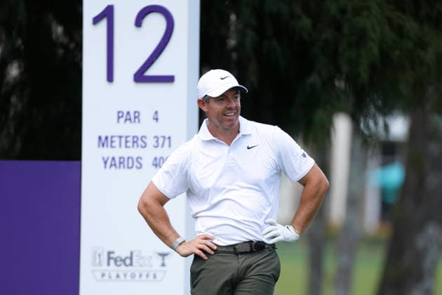MEMPHIS, TN - AUGUST 14: Rory Mcllroy of Northern Ireland reacts as he watches his drive on No. 12 during the second round of the FedEx St. Jude Championship, August 14, 2026, at TPC Southwind in Memphis, Tennessee. (Photo by Matthew Maxey Icon Sportswire) GOLF: AUG 14 PGA, Golf Herren FedEx St. Jude Championship EDITORIAL USE ONLY Icon260814081