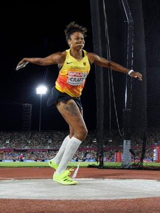 BIRMINGHAM, GREAT BRITAIN - AUGUST 14, 2026: Shanice CRAFT (GER Germany) competing in the discus throw final during the European Athletics Championships at Alexander Stadium on August 14, 2026 in Birmingham, Great Britain. Great Britain Copyright: xAxelxKohringx