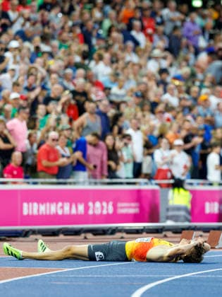 BIRMINGHAM, GREAT BRITAIN - AUGUST 14, 2026: Owe FISCHER-BREIHOLZ (GER Germany) after the 400m hurdles final during the European Athletics Championships at Alexander Stadium on August 14, 2026 in Birmingham, Great Britain. Great Britain Copyright: xAxelxKohringx