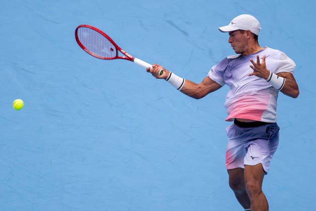 August 14, 2026, Mason, Ohio, U.S: Sebastian Baez (ARG) hits a forehand shot during FridayÃ¢â‚¬â ¢s first round of the Cincinnati Open at the Lindner Family Tennis Center , Mason, Oh. Mason U.S - ZUMAs304 20260814_zaf_s304_058 Copyright: xScottxStuartx