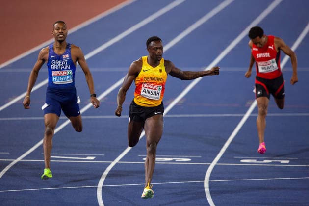 Owen Ansah of Germany wins gold in the Mens 200m at the European Atheltics Championships at Alexander Stadium in Birmingham, England (Sean Walsh Sports Press Photo)  Copyright: xSeanxWalshx Sportspressphoto_SPR206532