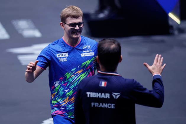 MALMO, SWEDEN - AUGUST 14: Alexis Lebrun of France reacts in the Men s Singles Round of 16 match against Lin Shidong of China on Day 5 of Europe Smash Sweden 2026 at Malmo Arena on August 14, 2026 in Malmo, Sweden.  Copyright: xVCGx 111659996583