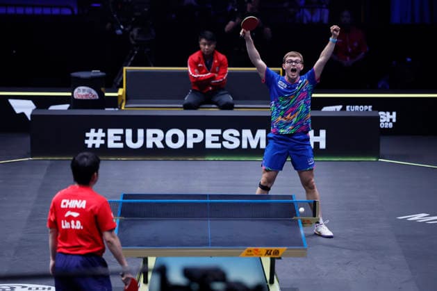 MALMO, SWEDEN - AUGUST 14: Alexis Lebrun of France competes in the Men s Singles Round of 16 match against Lin Shidong of China on Day 5 of Europe Smash Sweden 2026 at Malmo Arena on August 14, 2026 in Malmo, Sweden.  Copyright: xVCGx 111659996609