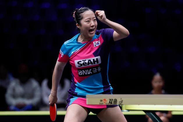 MALMO, SWEDEN - AUGUST 14: Shin Yubin of South Korea reacts in the Women s Singles Round of 16 match against Hayata Hina of Japan on Day 5 of Europe Smash Sweden 2026 at Malmo Arena on August 14, 2026 in Malmo, Sweden.  Copyright: xVCGx 111659973775