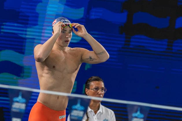 SWIMMING - EAC 2026 PARIS,FRANCE,15.AUG.26 - SWIMMING - European Aquatics Championships Paris 2026, 100m backstroke, men. Image shows Lukas Edl (AUT).  GEPAxpictures xPhilippxBrem
