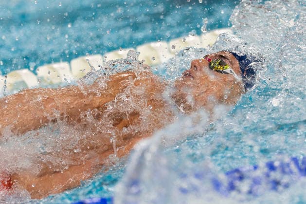 SWIMMING - EAC 2026 PARIS,FRANCE,15.AUG.26 - SWIMMING - European Aquatics Championships Paris 2026, 100m backstroke, men. Image shows Lukas Edl (AUT).  GEPAxpictures xPhilippxBrem