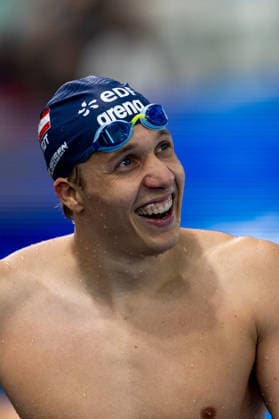 SWIMMING - EAC 2026 PARIS,FRANCE,15.AUG.26 - SWIMMING - European Aquatics Championships Paris 2026, 100m backstroke, men. Image shows Max Halbeisen (AUT).  GEPAxpictures xPhilippxBrem
