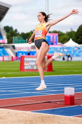 BIRMINGHAM, GREAT BRITAIN - AUGUST 15, 2026 : Sophie WEIßENBERG (GER Germany) competing in the long jump in the heptathlon during the European Athletics Championships at Alexander Stadium on August 15, 2026 in Birmingham, Great Britain. Great Britain Copyright: xLeahxKohringx