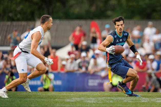 Quarter-final Italy (ITA) vs. Germany (GER), Day 3 Men at IFAF Flag Football Championships Düsseldorf 2026, 15.08.2026 Duesseldorf, Germany - Aug. 15, 2026: Malik Al-Kahlout (GER 8) during the Quarter-final match between Italy (ITA) vs. Germany (GER) on the third day of the Men IFAF Flag Football World Championships at the Bezirkssportanlage Duesseldorf Garath *** Quarterfinal: Italy (ITA) vs. Germany (GER), Day 3, Men s Division at the IFAF Flag Football Championships in Düsseldorf 2026, August 15, 2026, Düsseldorf, Germany. Malik Al Kahlout (GER) scored an 8-point touchdown during the quarterfinal match between Italy (ITA) and Germany (GER) on the third day of the Men’s IFAF Flag Football World Championships at the Bezirkssportanlage Düsseldorf Garath. Copyright: xBEAUTIFULxSPORTS B.Hoffmannx