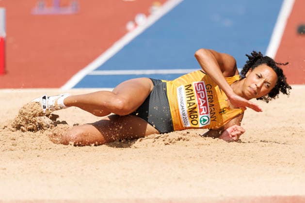 BIRMINGHAM, GREAT BRITAIN - AUGUST 15, 2026: Malaika MIHAMBO (GER Germany) competing in the long jump qualification round during the European Athletics Championships at Alexander Stadium on August 15, 2026 in Birmingham, Great Britain. Great Britain Copyright: xAxelxKohringx