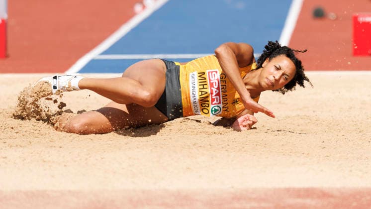 BIRMINGHAM, GREAT BRITAIN - AUGUST 15, 2026: Malaika MIHAMBO (GER Germany) competing in the long jump qualification round during the European Athletics Championships at Alexander Stadium on August 15, 2026 in Birmingham, Great Britain. Great Britain Copyright: xAxelxKohringx