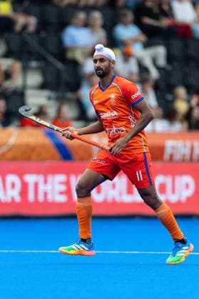 India v Wales - FIH Hockey World Cup AMSTELVEEN, NETHERLANDS - AUGUST 15: Mandeep Singh of India during the FIH Hockey World Cup match between India and Wales at Wagener Stadion on August 15, 2026 in Amstelveen, Netherlands. Amstelveen Wagener Stadion Netherlands Content not available for redistribution in The Netherlands directly or indirectly through any third parties. Copyright: xMarcelxvanxPlateringenx