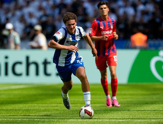 Soufian Gouram (Hertha BSC, 33) am Ball. GER, Hertha BSC vs 1.FC Heidenheim 1846, 2. Bundesliga, 2. Spieltag, Saison 2026-27, 15.08.2026 DFL REGULATIONS PROHIBIT ANY USE OF PHOTOGRAPHS AS IMAGE SEQUENCES AND OR QUASI-VIDEO GER, Hertha BSC vs 1.FC Heidenheim 1846, 2. Bundesliga, 2. Spieltag, Saison 2026-27, 15.08.2026 Berlin *** Soufian Gouram of Hertha BSC, 33, with the ball (GER), Hertha BSC vs. 1 FC Heidenheim 1846, 2. Bundesliga, Matchday 2, 2026–27 Season, August 15, 2026. DFL regulations prohibit any use of photographs as image sequences and or quasi-video. GER, Hertha BSC vs. 1 FC Heidenheim 1846, 2. Bundesliga, Matchday 2, 2026–27 season, August 15, 2026, Berlin Copyright: xEibner-Pressefoto ScottxColemanx EP_SCN