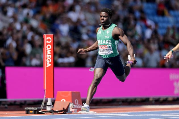 2026 European Athletics Championships, Alexander Stadium, Birmingham, England 15 8 2026 Men™s 4x100m Relay Ireland s Israel Olatunde comes home to finish fourth Israel Olatunde comes home to finish fourth 15 8 2026  Copyright: xx 0S9A6705