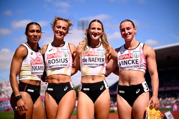 European Athletics Championships Birmingham 2026 - day 6 BIRMINGHAM, ENGLAND - AUGUST 15 : Vincke Rani (BEL), Rosius Rani (BEL), De Naeyer Janie (BEL) and Nkansa Delphine (BEL) of the Belgian Rockets on day 6 of the Birmingham 2026 European Athletics Championships on August 15, 2026 in Birmingham, England, 15 08 2026 Birmingham ENGLAND  Copyright: xTomasxSiskx