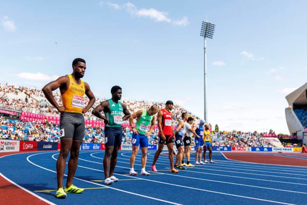 BIRMINGHAM, GREAT BRITAIN - AUGUST 15, 2026: 4x100m men, qualification, Lucas ANSAH-PEPRAH (GER Germany) competing during the European Athletics Championships at Alexander Stadium on August 15, 2026 in Birmingham, Great Britain. Great Britain Copyright: xAxelxKohringx