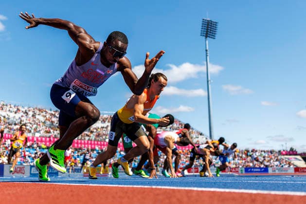 BIRMINGHAM, GREAT BRITAIN - AUGUST 15, 2026: 4x100m men, qualification, Romell GLAVE (GBR Great Britain) competing during the European Athletics Championships at Alexander Stadium on August 15, 2026 in Birmingham, Great Britain. Great Britain Copyright: xAxelxKohringx