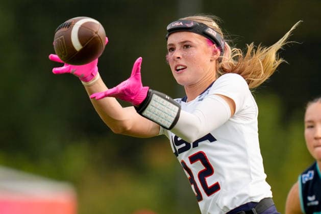 Ashlea Klam (USA) in action during the Women s 2026 IFAF Flag Football World Championships quarter-final match between USA v Germany at Flag Football Complex Dusseldorf-Garath on August 15, 2026 in Dusseldorf, Germany. (Photo by Alex Gottschalk DeFodi Images) - *** Ashlea Klam of the U.S. in action during the quarterfinal match of the 2026 IFAF Women’s Flag Football World Championships between the U.S. and Germany at the Flag Football Complex Düsseldorf-Garath on August 15, 2026, in Düsseldorf, Germany. Photo by Alex Gottschalk, DeFodi Images