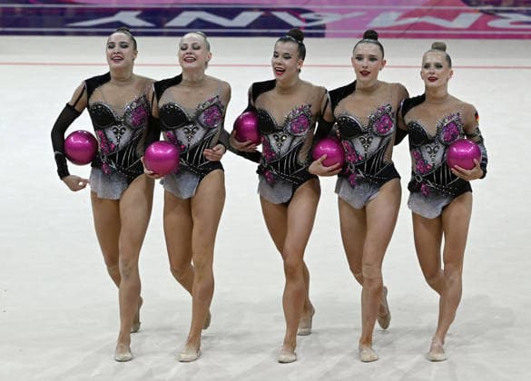 15.08.2026, xhbx, Rhythmische Sportgymnastik Weltmeisterschaft 2026, v.l. Team, Gruppe, Group, Mannschaft Deutschland, Germany (besteht aus: Alisa Datsenko, Anja Kosan, Alina Ott, Helena Ripken, Anna-Maria Shatokhin) Ballübung Frankfurt am Main *** August 15, 2026, xhbx, 2026 Rhythmic Gymnastics World Championships, v l Team, Group, Germany consists of Alisa Datsenko, Anja Kosan, Alina Ott, Helena Ripken, Anna Maria Shatokhin Ball routine Frankfurt am Main