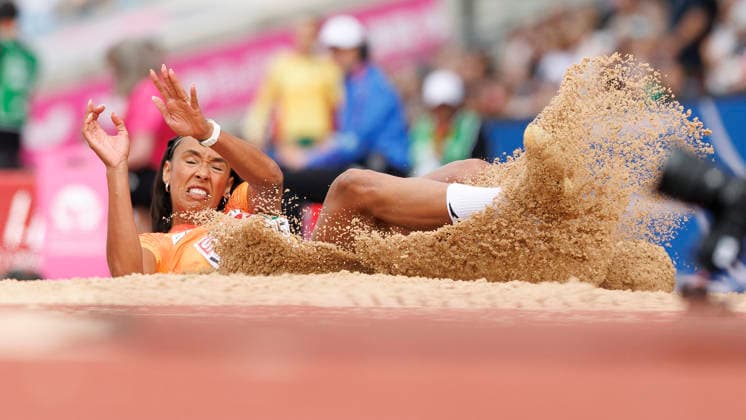 BIRMINGHAM, GREAT BRITAIN - AUGUST 15, 2026: María VICENTE (ESP Spain) competing in the long jump of the heptathlon during the European Athletics Championships at Alexander Stadium on August 15, 2026 in Birmingham, Great Britain. Great Britain Copyright: xAxelxKohringx