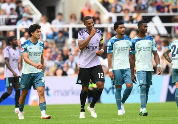 Malick Thiaw of Newcastle United celebrates scoring their first goal Newcastle United v Bayer Leverkusen, Pre Season Friendly, Football, St James Park, Newcastle, UK - 15 Aug 2026Newcastle St James Park United Kingdom EDITORIAL USE ONLY No use with unauthorised audio, video, data, fixture lists, club league logos or live services. Online in-match use limited to 120 images, no video emulation. No use in betting, games or single club league player publications.  Copyright: xRichardxLee Shutterstockx 17070129ah