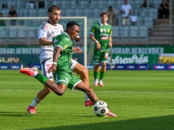 SOCCER - BL, A.Lustenau vs WAC LUSTENAU,AUSTRIA,15.AUG.26 - SOCCER - ADMIRAL Bundesliga, SC Austria Lustenau vs Wolfsberger AC. Image shows Otar Mamageishvili (WAC) and Lord Afrifa (A.Lustenau).  GEPAxpictures xOliverxLerch