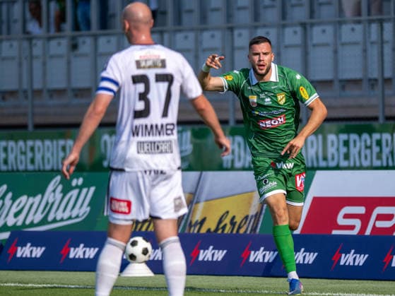 SOCCER - BL, A.Lustenau vs WAC LUSTENAU,AUSTRIA,15.AUG.26 - SOCCER - ADMIRAL Bundesliga, SC Austria Lustenau vs Wolfsberger AC. Image shows Nicolas Wimmer (WAC) and Antonio Verinac (A.Lustenau).  GEPAxpictures xOliverxLerch