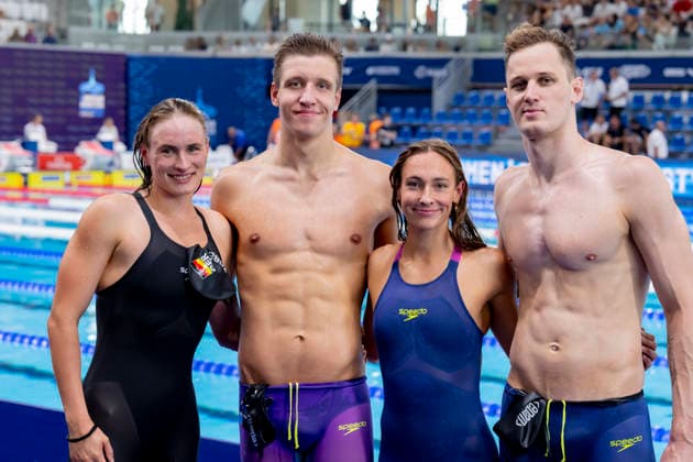France, Paris, Centre Aquatique Olympique Metropole du Grand Paris, 15.08.2026, European Aquatics Championships, Day 16 - Morning Session, 4x200m Freestyle Mixed Relay, Germany, Maya Tobehn, Dresdner SC, Jarno Baeschnitt, Team Bochum, Nicole Maier and Timo Sorgius, SC Wiesbaden 1911, Photo by Eibner Pressefoto Tino Henschel European Aquatics Championships, Day 16 - Morning Session Paris *** France, Paris, Centre Aquatique Olympique Metropole du Grand Paris, August 15, 2026, European Aquatics Championships, Day 16 Morning Session, 4x200m Freestyle Mixed Relay, Germany, Maya Tobehn, Dresdner SC, Jarno Baeschnitt, Team Bochum, Nicole Maier and Timo Sorgius, SC Wiesbaden 1911, Photo by Eibner Pressefoto Tino Henschel European Aquatics Championships, Day 16 Morning Session, Paris Copyright: xEibnerxPressefotox