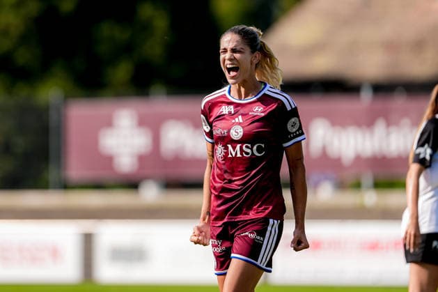 Switzerland: AXA Womens Super League 2026 27, Servette FC Chenois Feminin vs FC Aarau Frauen - Stade des Trois-Chene, Chene-Bourg: Stefanie Da Eira (StÃ fanie Da Eira) (Servette FC Chenois Feminin) celebrating after scoring teams third goal Chene-Bourg Geneva, Switzerland, August 15th 2026 Geneva Switzerland *** Switzerland AXA Women s Super League 2026-27, Servette FC Chenois Feminin vs. FC Aarau Women, Stade des Trois Chênes, Chêne-Bourg, Stefanie Da Eira, Servette FC Chenois Feminin celebrating after scoring the team s third goal, Chêne-Bourg, Geneva, Switzerland, August 15, 2026 Geneva, Switzerland Copyright: xPriscilaxBütlerx