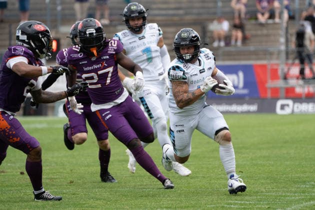 15.08.2026, xhfmx, American Football European Football Alliance EFA , Munich Ravens - Frankfurt Galaxy v.l. Rabbi Junior (Galaxy Frankfurt, 27), Louis Geyer (Munich Ravens, 7) (DFL DFB REGULATIONS PROHIBIT ANY USE OF PHOTOGRAPHS as IMAGE SEQUENCES and or QUASI-VIDEO) Frankfurt *** August 15, 2026, xhfmx, American Football European Football Alliance (EFA), Munich Ravens vs. Frankfurt Galaxy v. l. Rabbi Junior Galaxy Frankfurt, 27, Louis Geyer (Munich Ravens), 7. DFL and DFB regulations prohibit any use of photographs as image sequences and or quasi-video. Frankfurt