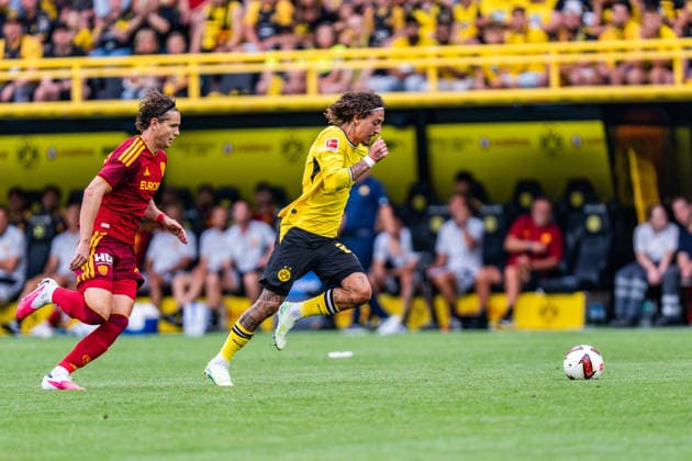 Testspiel, Bundesliga Serie A, Borussia Dortmund vs. AS Rom, 15.08.2026 im Signal Iduna Park Fabio Silva *** Friendly Match, Bundesliga Serie A, Borussia Dortmund vs. AS Roma, August 15, 2026, at Signal Iduna Park, Fabio Silva Copyright: xBahhoxKarax