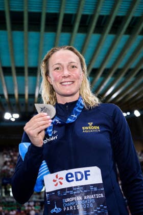 260815 Sarah Sjöström of Sweden poses with her silver medal after competing in women™s 50 meters freestyle swimming final during day 16 of the 2026 European Aquatics Championships on August 15, 2026 in Saint-Denis. Photo: Joel Marklund BILDBYRAN kod JM JM0844 bbeng simning swimming svomming 2026 european aquatics championships em dam Sverige Sweden EM-silver silvermedalj silver *** August 15, 2026: Sarah Sjöström of Sweden poses with her silver medal after competing in the women’s 50-meter freestyle swimming final on day 16 of the 2026 European Aquatics Championships on August 15, 2026 in Saint-Denis. Photo by Joel Marklund. BILDBYRAN code JM JM0844 bbeng swimming 2026 European Aquatics Championships European Championships women Sweden European Championships silver silver medal silver  Copyright: JOELxMARKLUND BB260815JM165